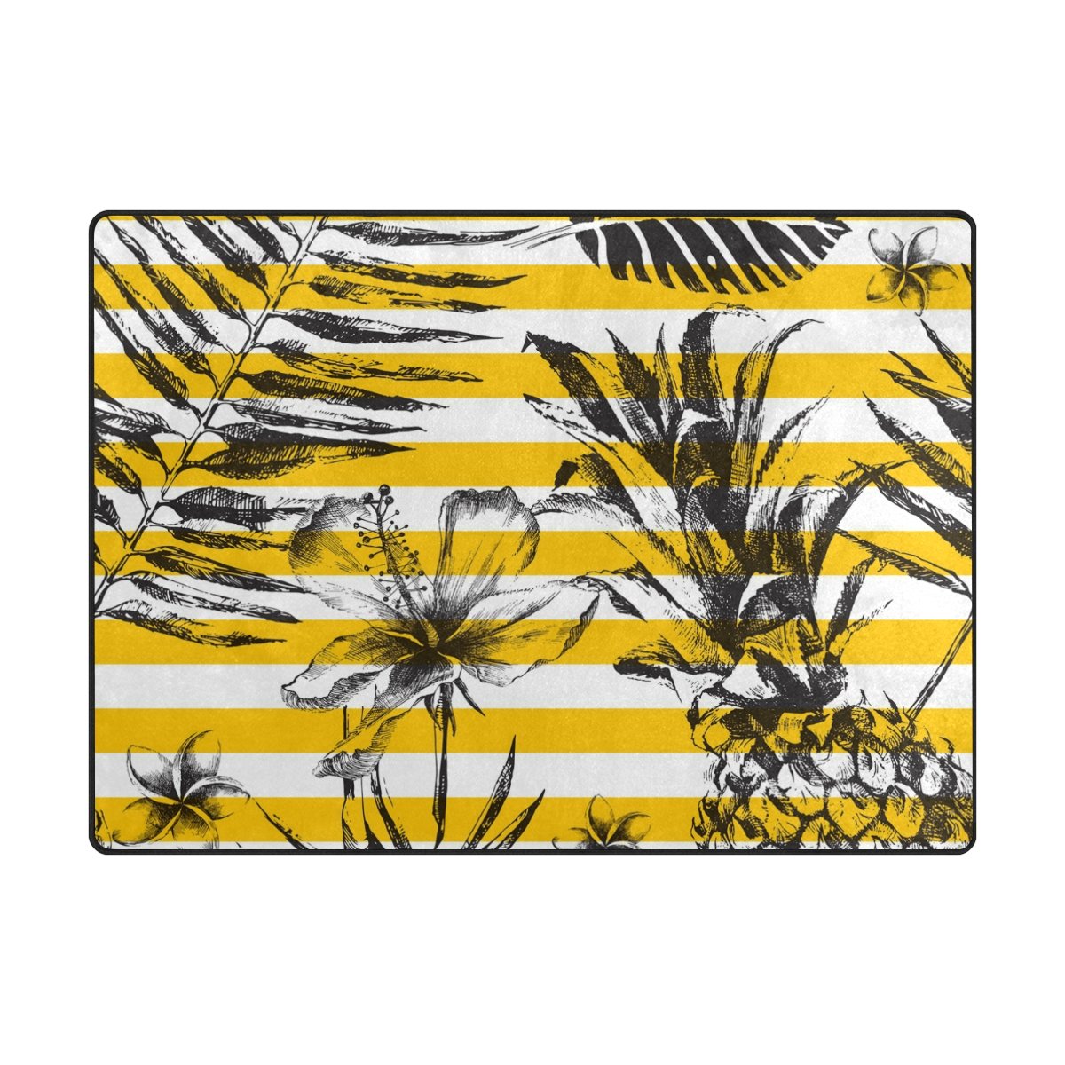 My Little Nest Area Rug Tropical Palm Leaves Pineapples Striped Lightweight Non-Slip Soft Mat 4' X 5'3&quot;, Memory Sponge Indoor Outdoor Decor Carpet For Living Dining Room Bedroom Office Kitchen