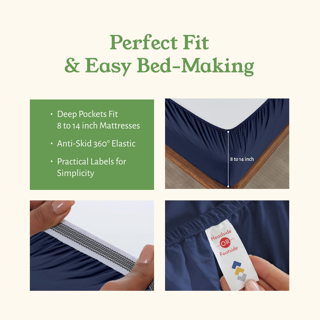 California Design Den 100% Organic Cotton Twin Xl Sheet Set, Deep Pockets Percale Sheets, Gots Certified Soft, Crisp, Cooling Sheets, Xl Twin Sheets, Navy Blue Sheets For Dorm, Hospitals