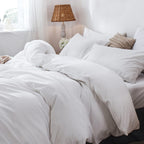 Moomee Bedding Pillowcases Pack Of 2 100% Washed Cotton Linen Like Textured Breathable Durable Soft Comfy (Off White, Standard)