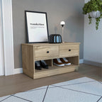 Uranus Storage Bench, 2 Drawers, 2 Open Shelves, Light Oak