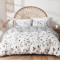 Lekesky Reversible Duvet Cover King Size, White Grey Tree Branch Pattern Comforter Cover King 3Pc Super Soft Microfiber Breathab
