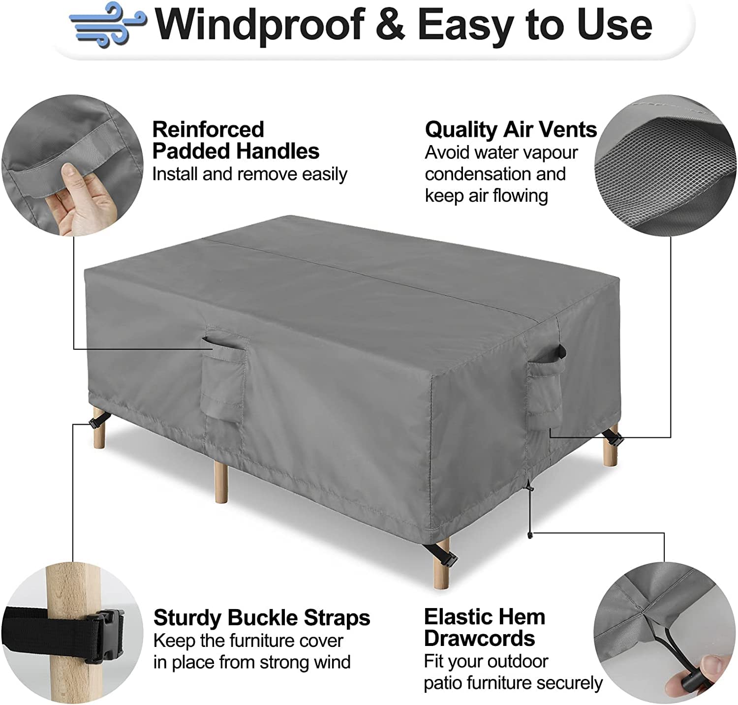 Outdoorlines Outdoor Waterproof Patio Table Furniture Set Covers - Square Couch Sectional Cover Outside Weatherproof Patio Furniture Covering For Deck, Lawn And Backyard 84' L X 84' W X 28' H, Grey