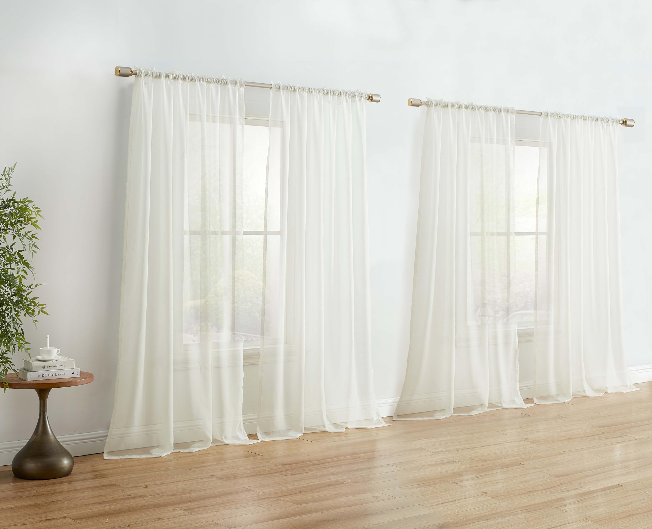 Hlc.Me Ivory Sheer Curtain Panels: Sheer Voile Light Filtering Window Treatment Coverings Curtain Panels For Bedroom, Kitchen, A