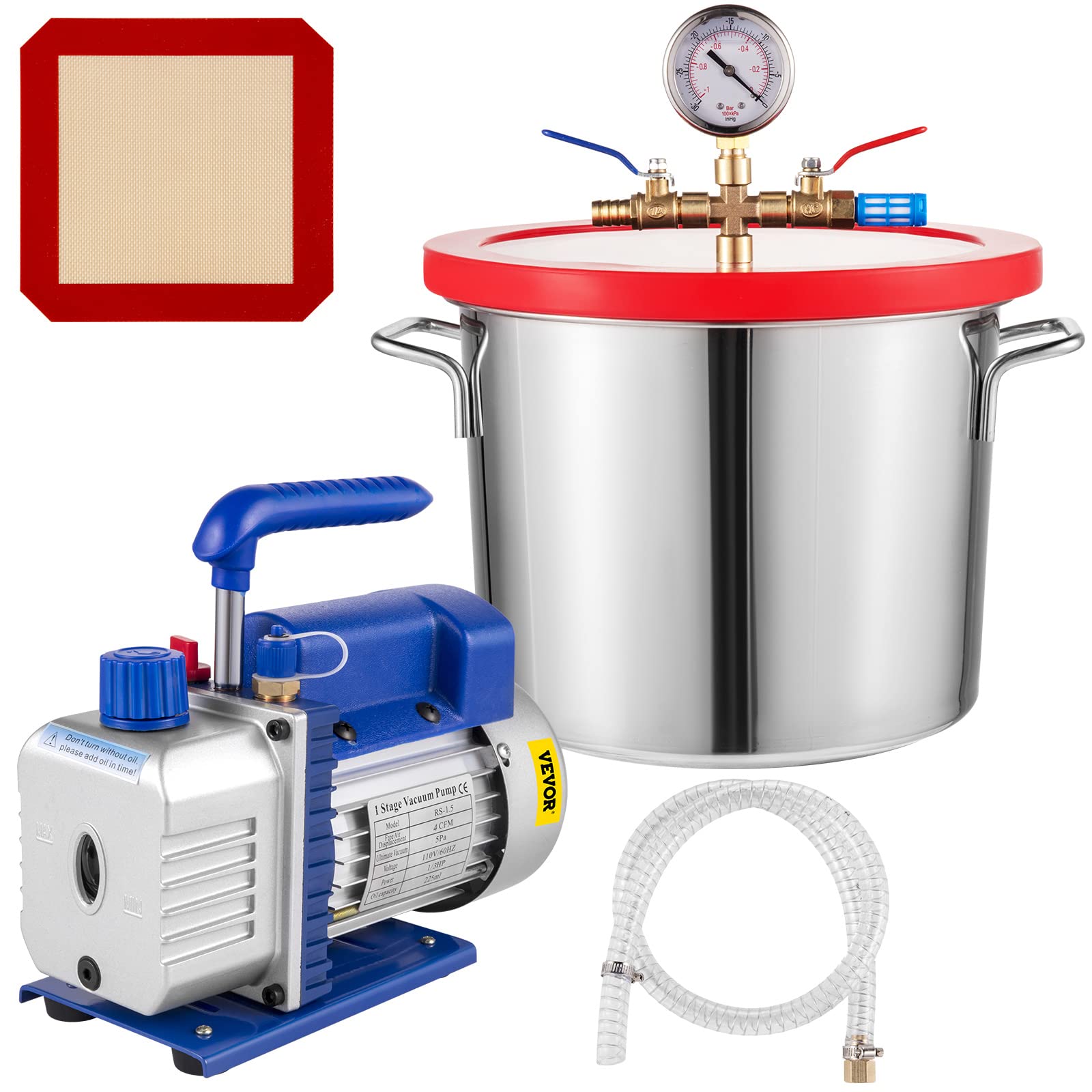 Bestauto Vacuum Pump 2 Gallon Vacuum Chamber Silicone Expoxy Degassing with 4CFM 1/3HP Single Stage Vacuum Pump