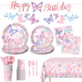 178 PCS Butterfly Birthday Party Supplies Disposable Paper Plates, Napkins, Cups, Cutlery, Tablecloth, Banner, and Hanging Swirl
