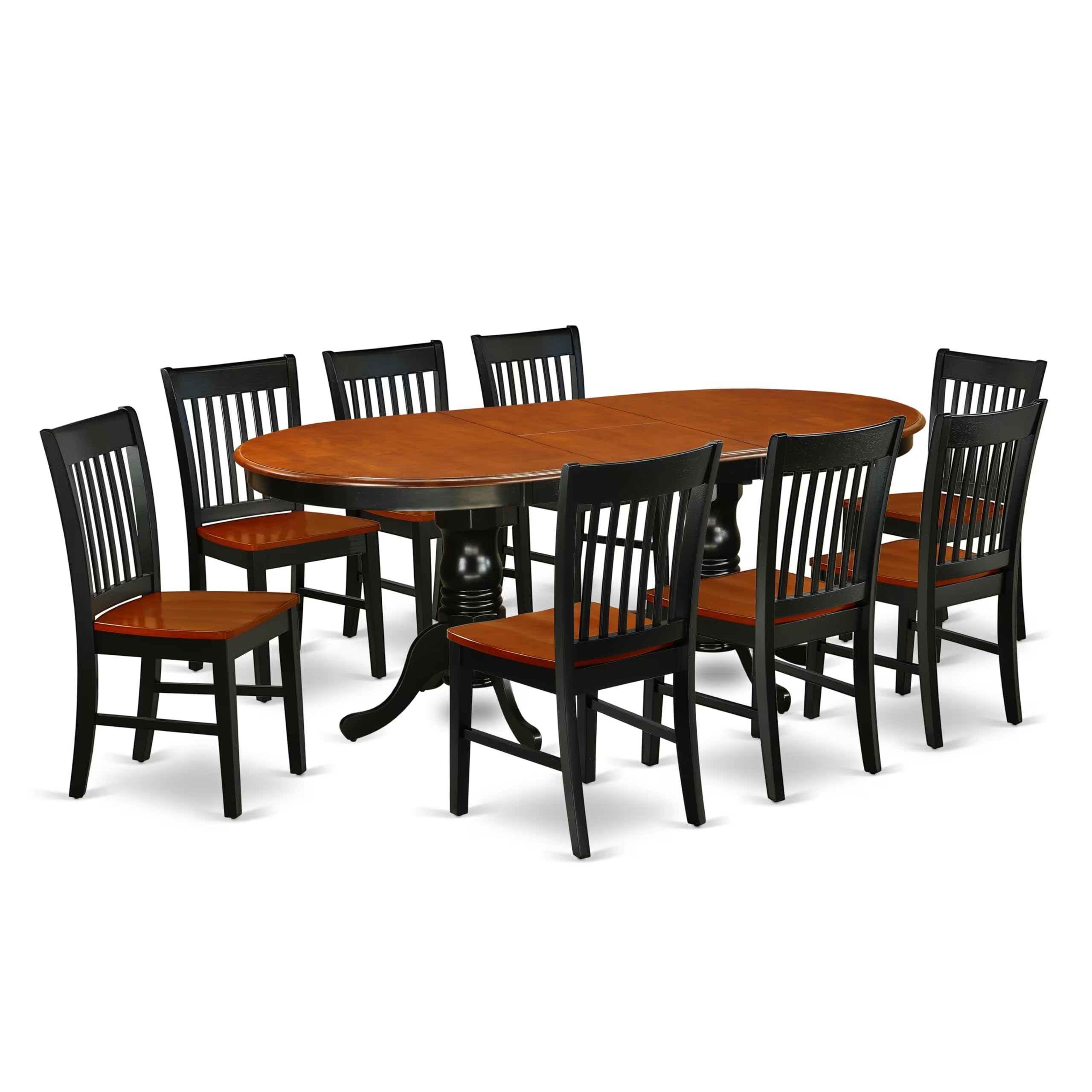 East West Furniture Plno9-Bch-W 9 Piece Modern Dining Table Set Includes An Oval Wooden Table With Butterfly Leaf And 8 Kitchen Dining Chairs, 42X78 Inch, Black & Cherry