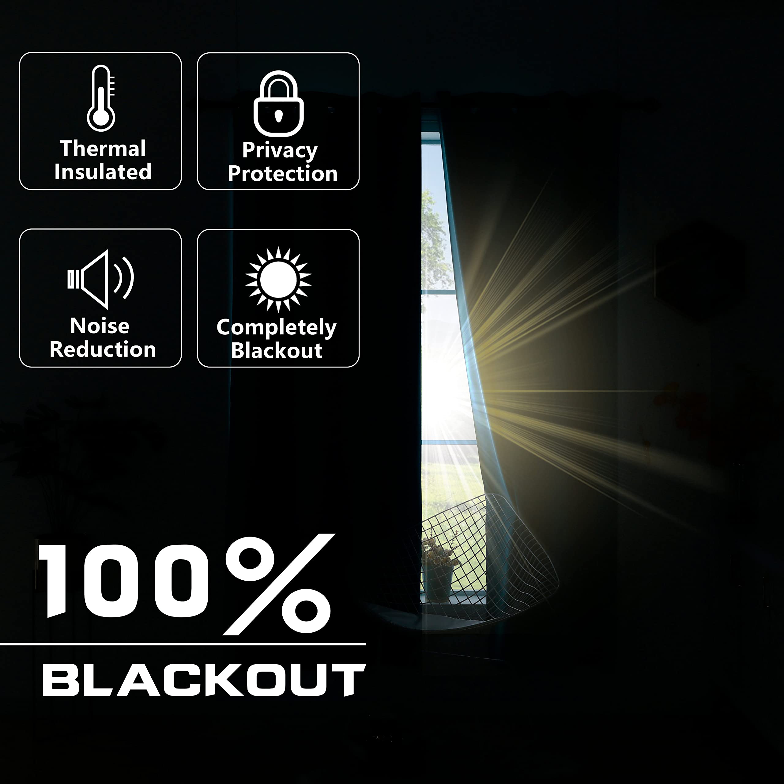 Koufall Black Blackout Curtains For Bedroom 2 Panels 54 Inch Length Sundown Grommet Insulated Thermal Light Blocking Room Darkening Short Solar Curtains For Living Room Office,42X54 Inches Long