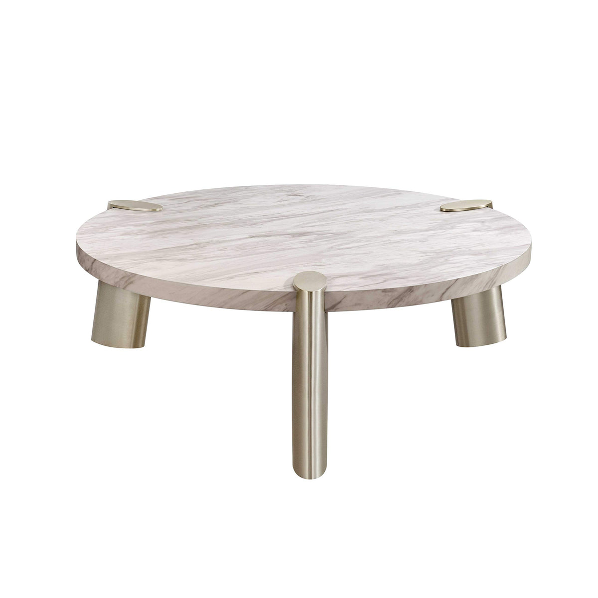 HomeRoots 48&quot; Gold and White Genuine Marble Round Coffee Table