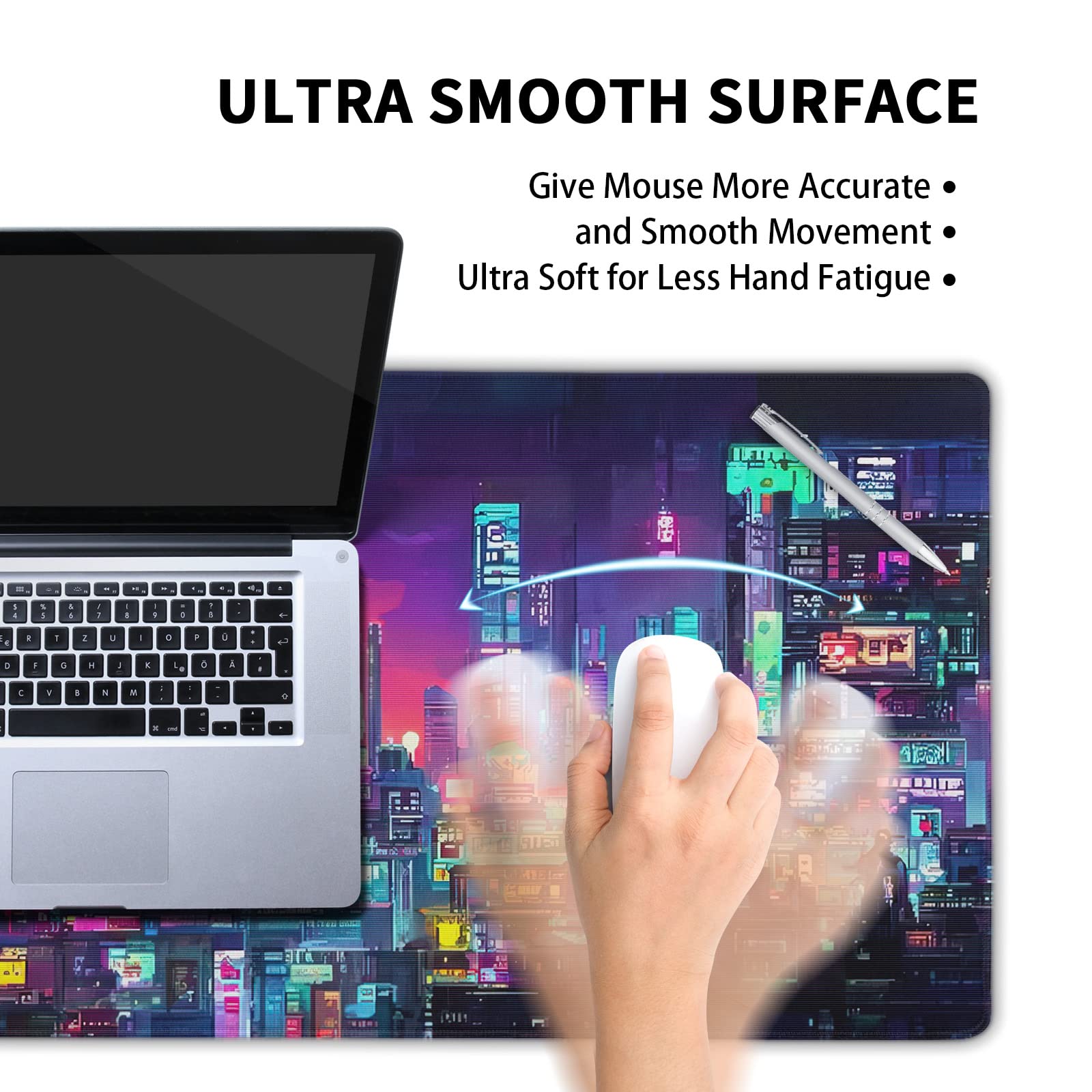 Retro Japanese Anime Gaming Mouse Pad Xl Cool Dark Purple Red Vaporwave City Extended Large Desk Mat Big Mousepad Non-Slip Rubbe