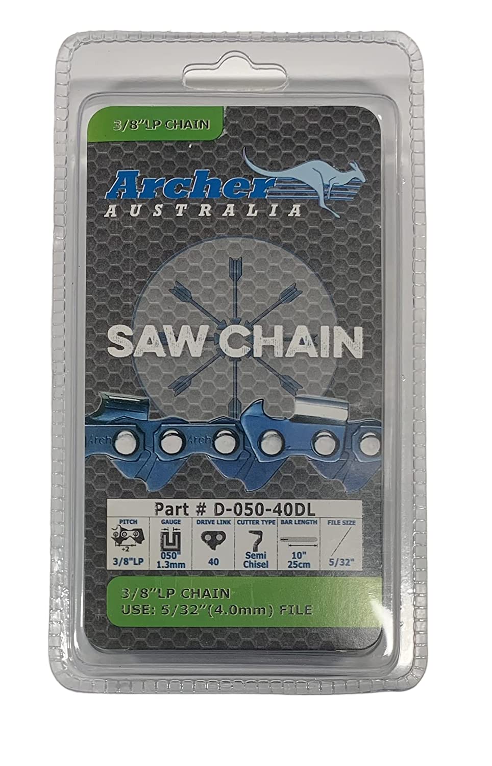 10' Archer Chainsaw Saw Chain Remington Rm-1015P, Replaces Worx Model Wg309 Electric Pole Saw Pole, 3/8'Lp .050 Gauge 40Dl Com