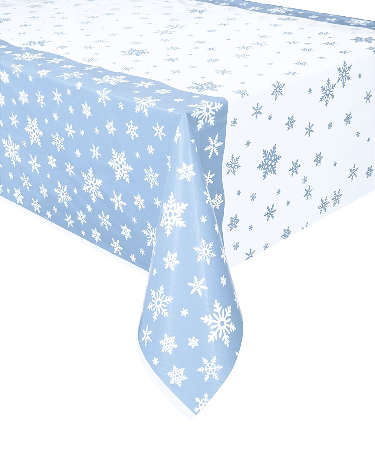 Unique Snowflakes Rectangular Plastic Table Cover, 54 x 84, Blue & White