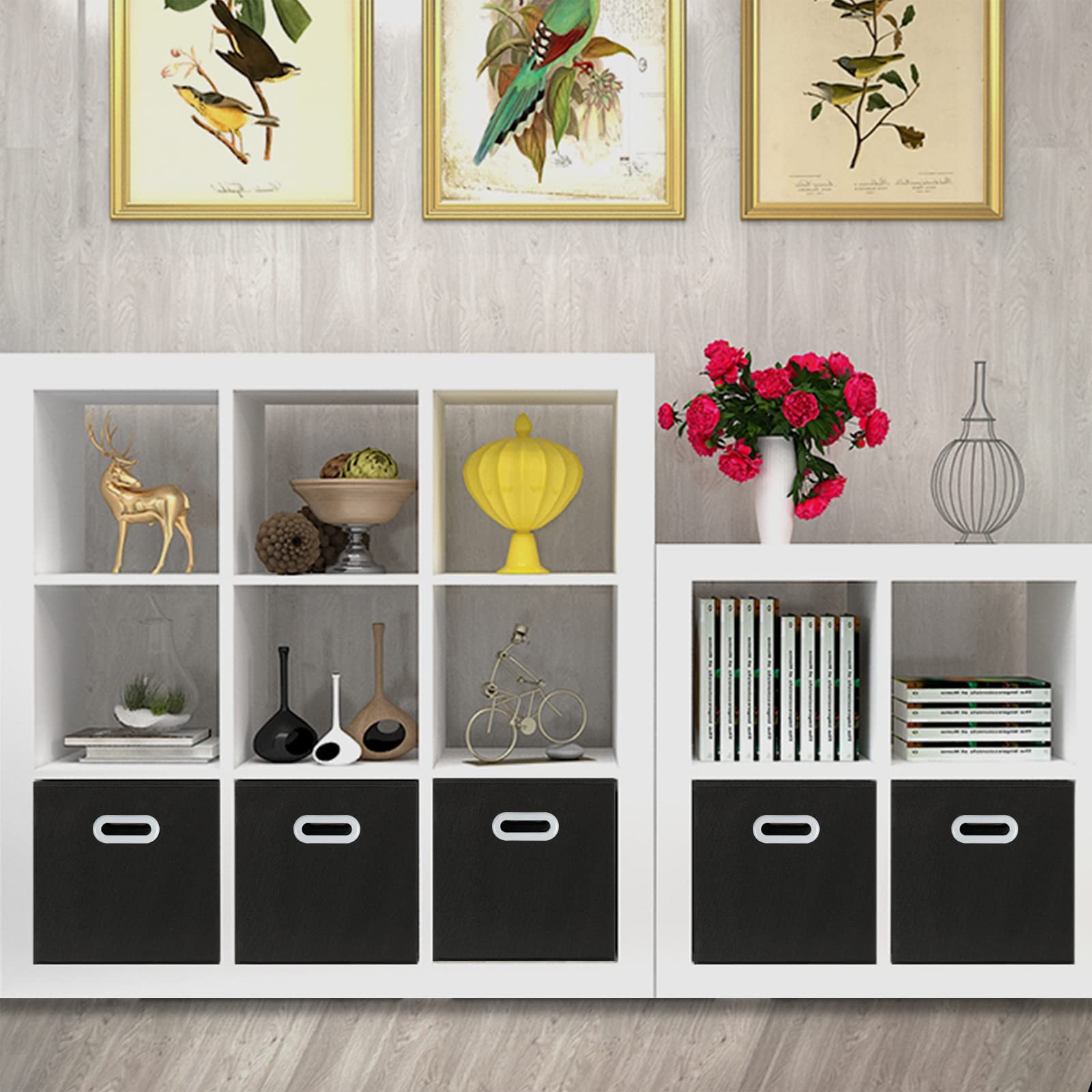 Sevendome Fabric Cloth Storage Bins,Cube Organizer With Dual Handles Foldable Baskets For Home Bedroom,Set Of 3, Black