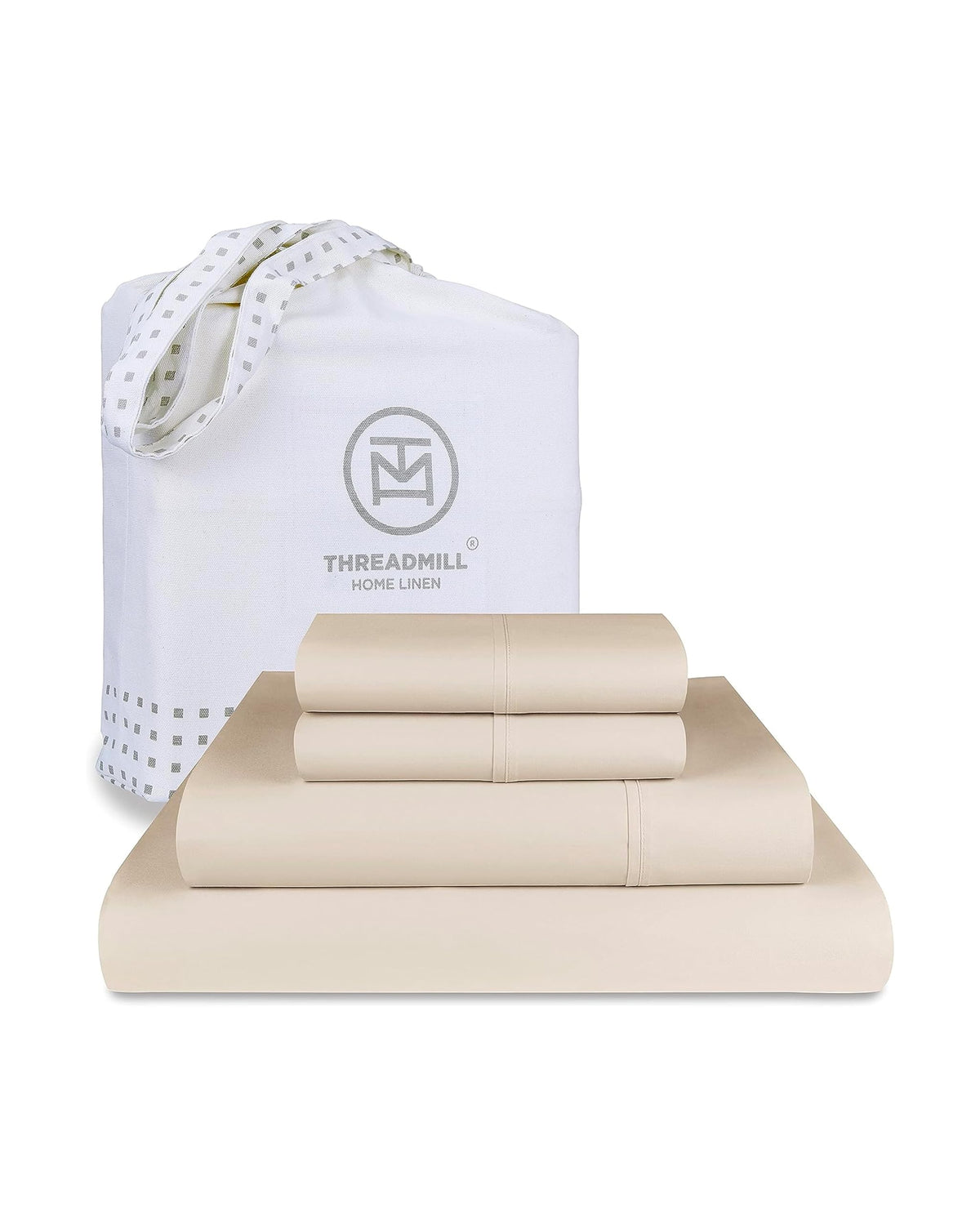 Threadmill Supima Cotton Sheets, 1200 Thread Count Soft 100% Cotton Sheets For Cal King Size Bed, 4 Pc Beige Cal King Bed Sheets