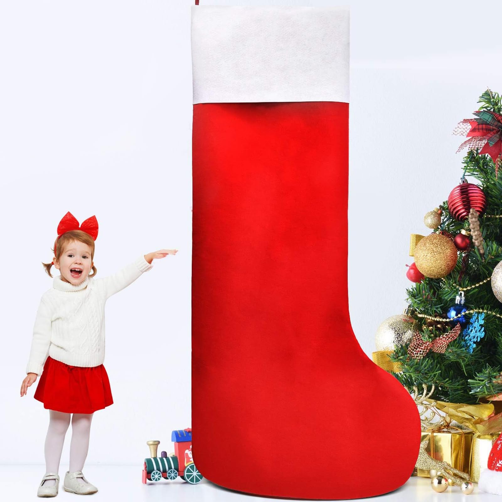 Syhood Giant Christmas Stocking Large Christmas Felt Stocking Red and White Oversized Stocking for Small Gifts Candy Holiday Chr