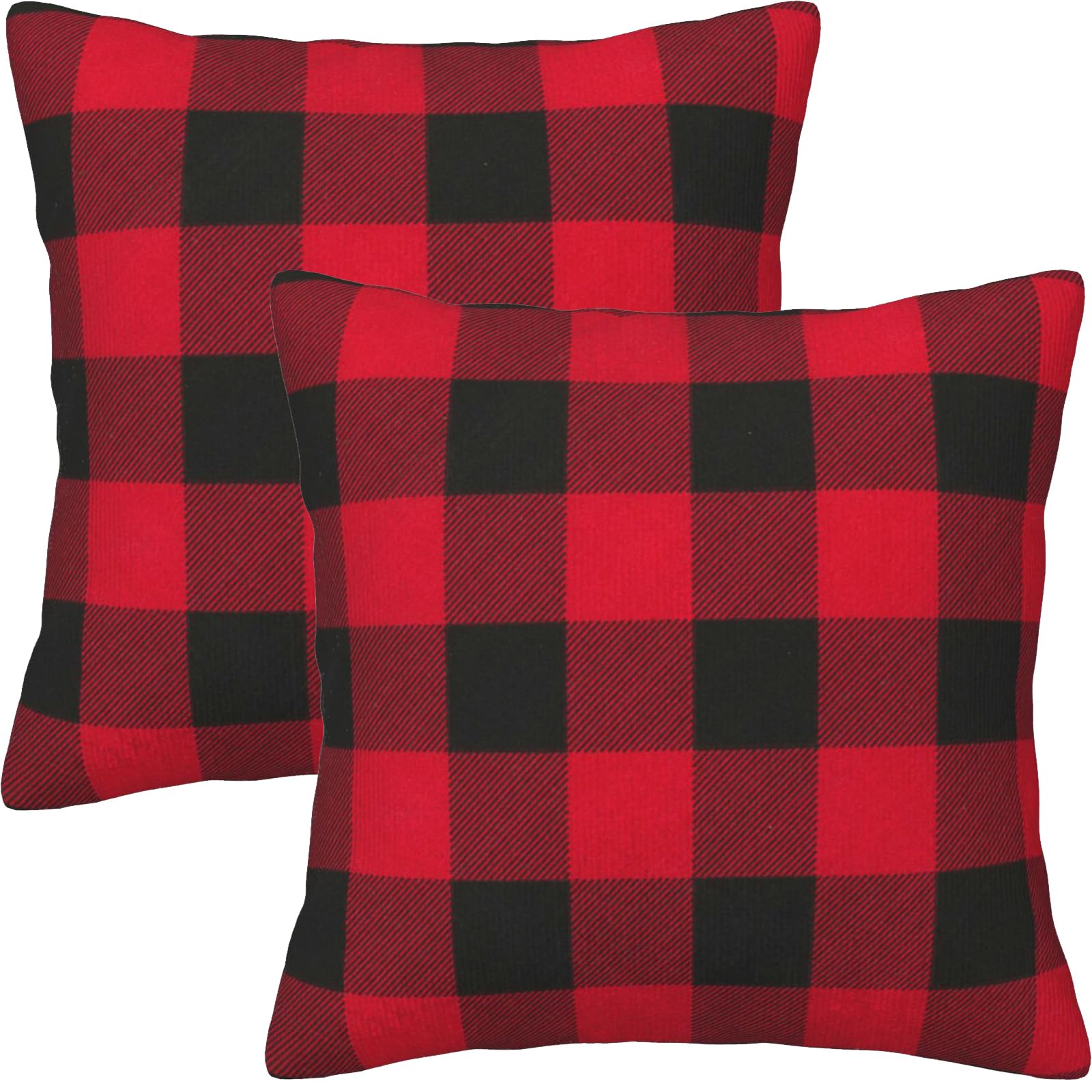 Jashem Plaid Throw Pillow Cover 18X18 Inch Cotton Cushion Cover Black And Red Buffalo Check Pillow Case For Modern Home Decor Se