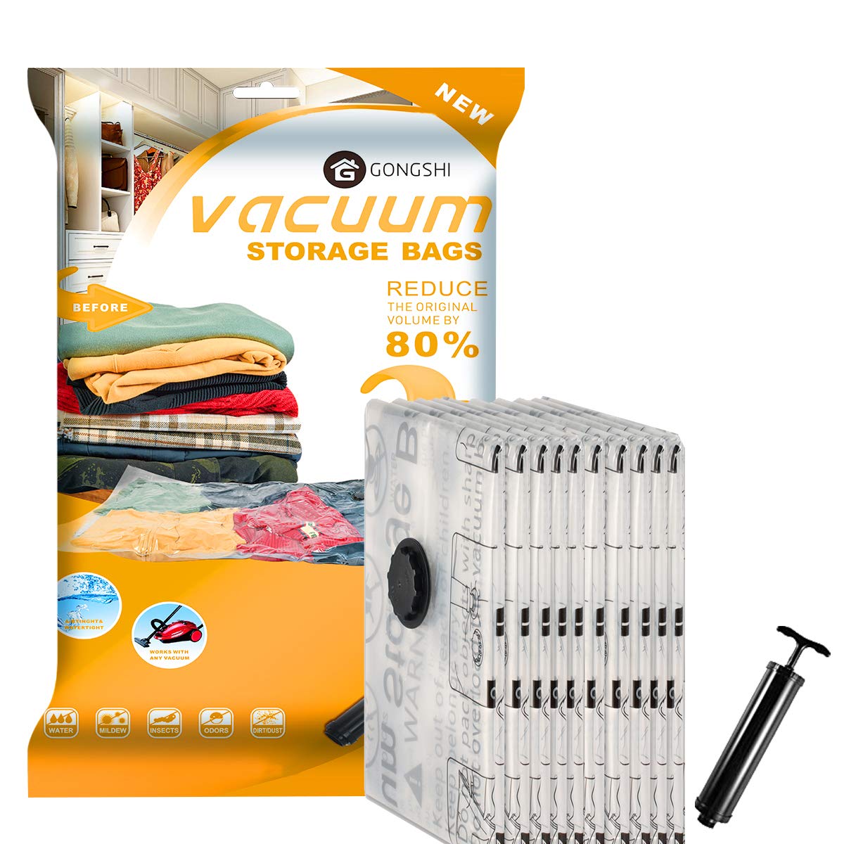 Vacuum Storage Bags (10 x Jumbo), Space Saver Sealer Compression Bags with Travel Hand Pump for Blankets, Comforters, Pillows, C