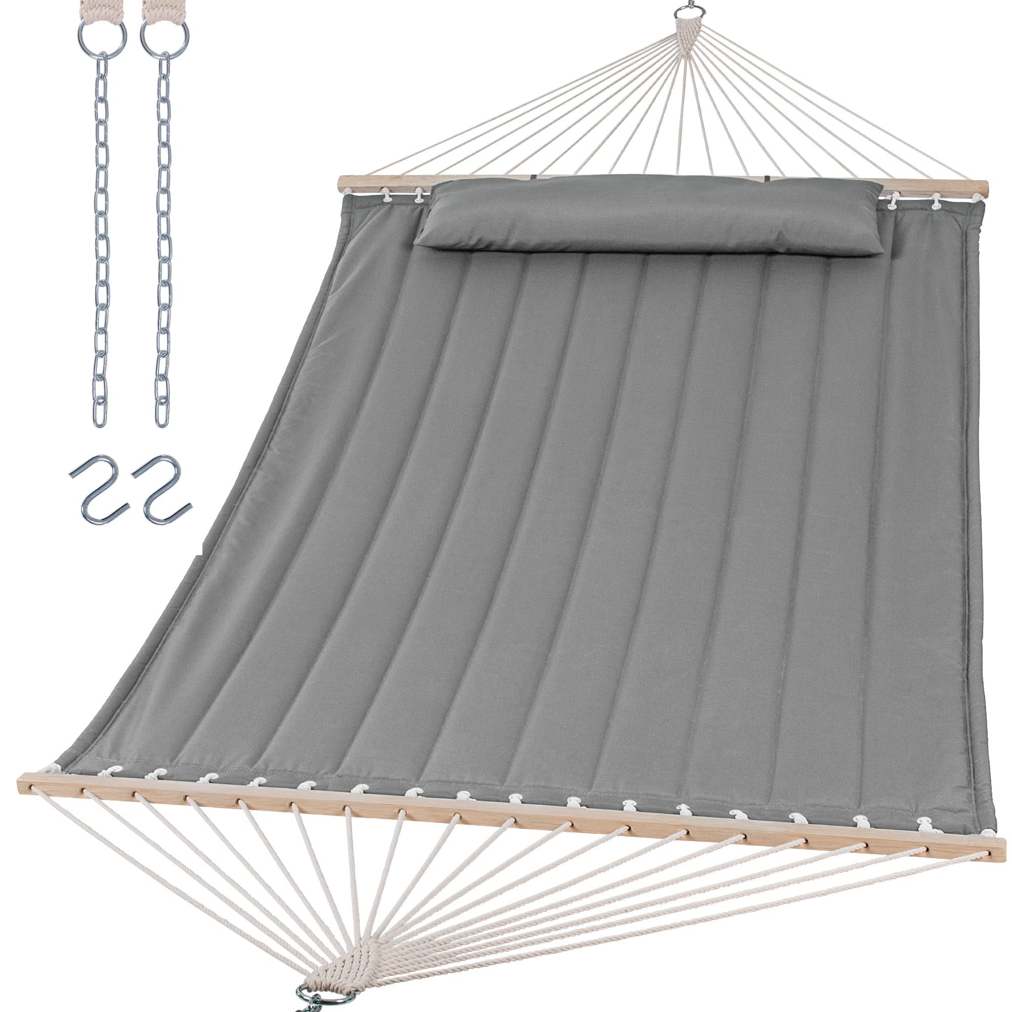 Suncreat Portable Double Hammock With Hardwood Spreader Bar, Extra Large Outdoor Hammock With Soft Pillow, 475 Lbs Capacity, Lig