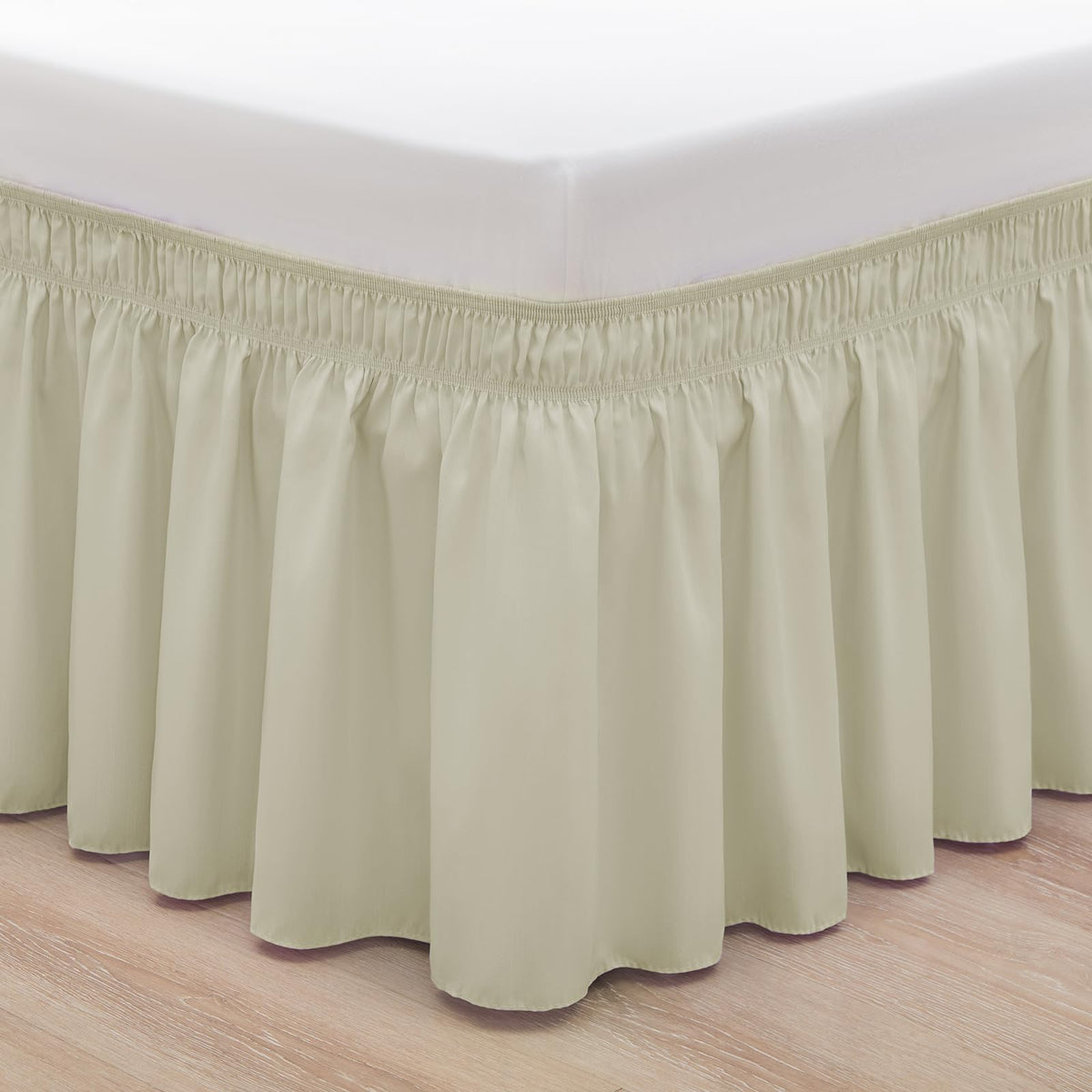 Rimela Bed Skirting Queen Size Light Beige Bed Skirt 15 Inch Drop, Wrap Around Elastic Adjustable Bedskirt, Dust Ruffle For Bed