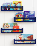 WooDinzo Floating Nursery Book Shelves for Wall Set of 4, White Wall Bookshelf for Kids Room, Small Book Shelf Bookshelves for B