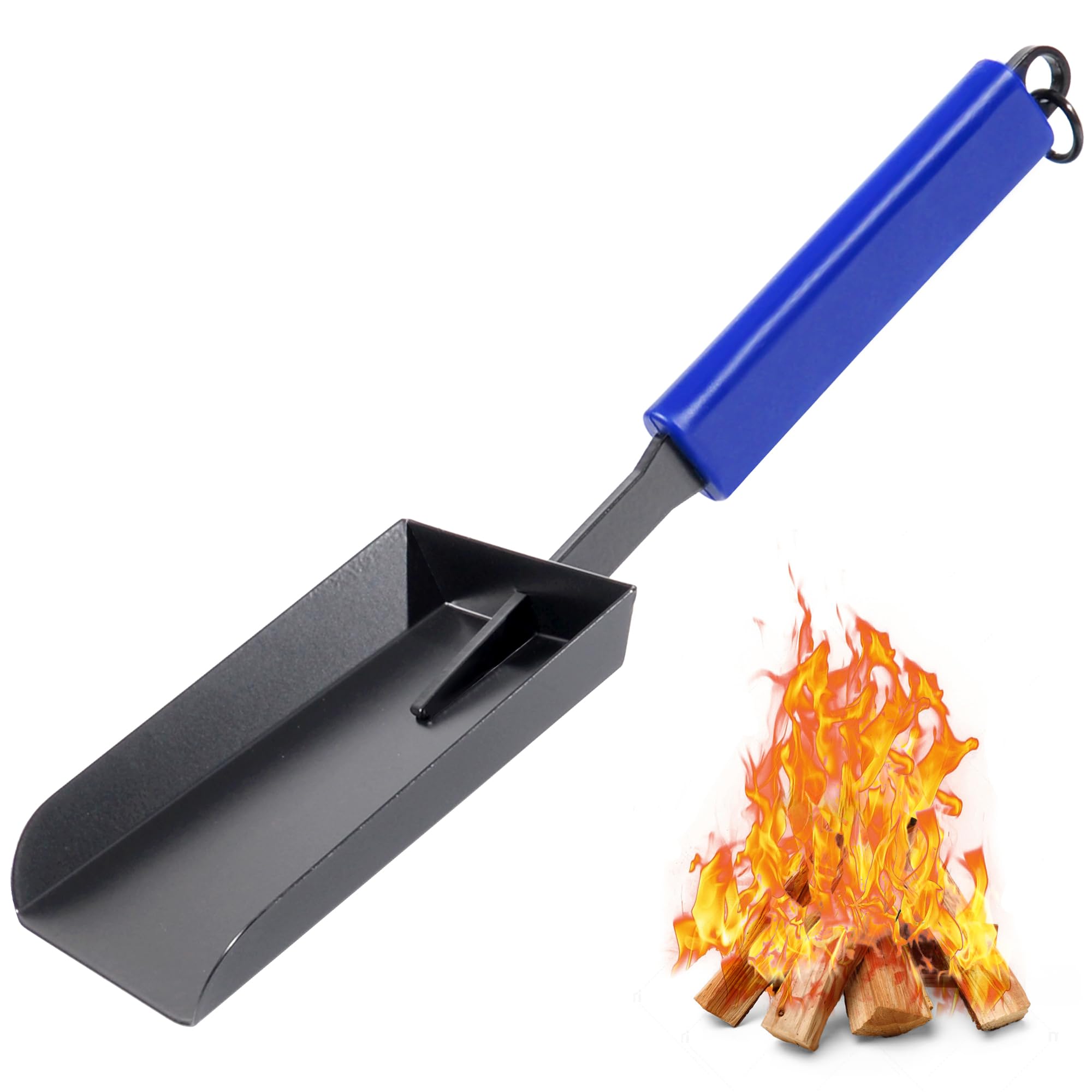 CKLT Fireplace Ash Shovel Wider Shovel Head Manganese Steel Gardening Shovel for Yard Fireplace Tools with Rubber Handle and Han