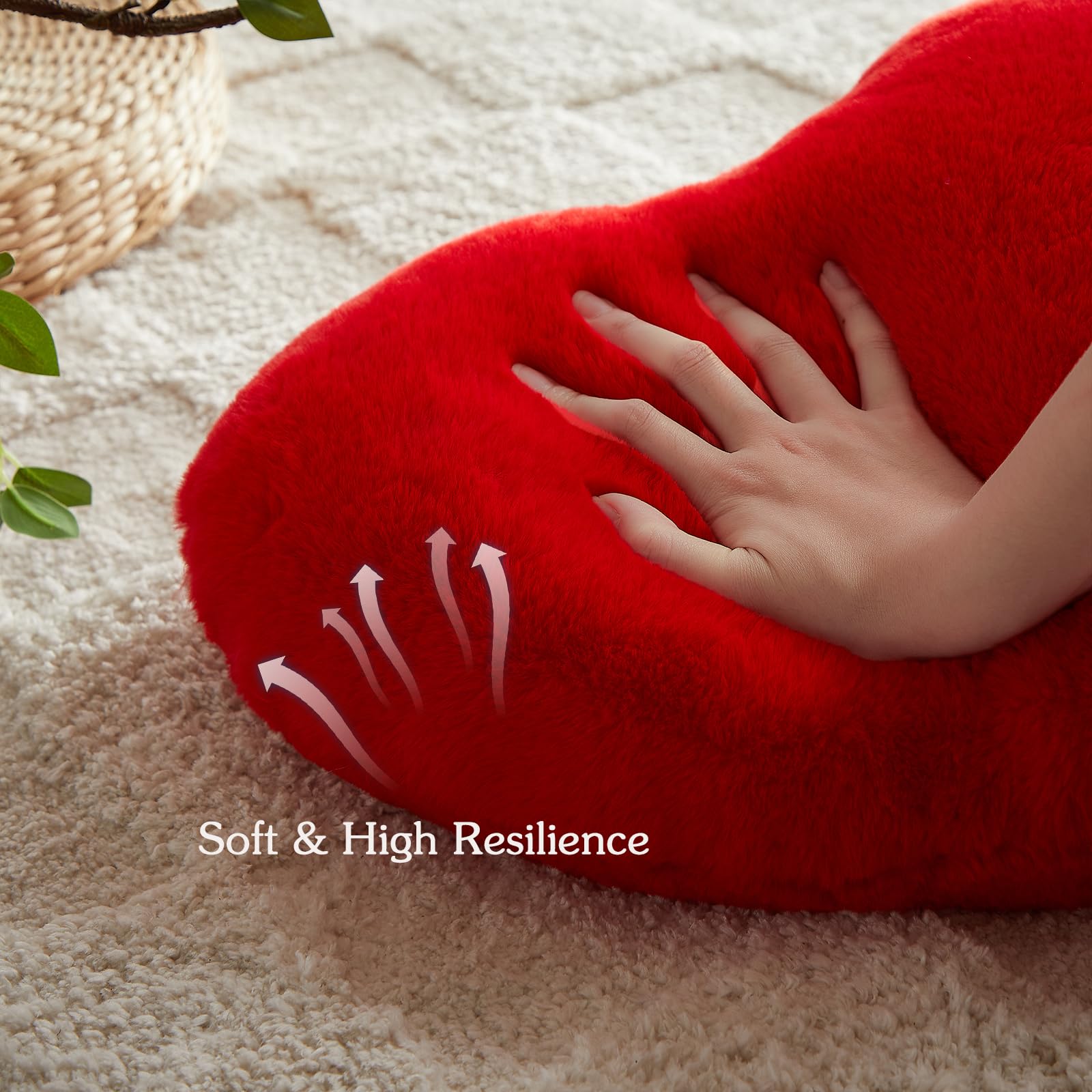 Easttree Heart Pillows, Red Heart Shaped Pillows, Love Throw Pillows Gifts, Ultra Faux Rabbit Fur Soft Small Cute Fluffy Pillows