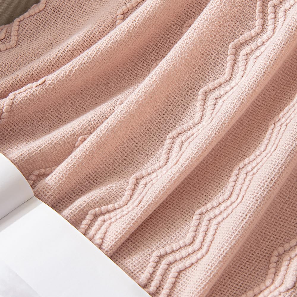 Miulee Light Pink Knitted Throw Blanket For Couch Boho Textured Cozy Woven Blanket With Tassels For Sofa Chair Bed Living Room Acrylic Wave Pattern 50'X60' Valentines Day Decor