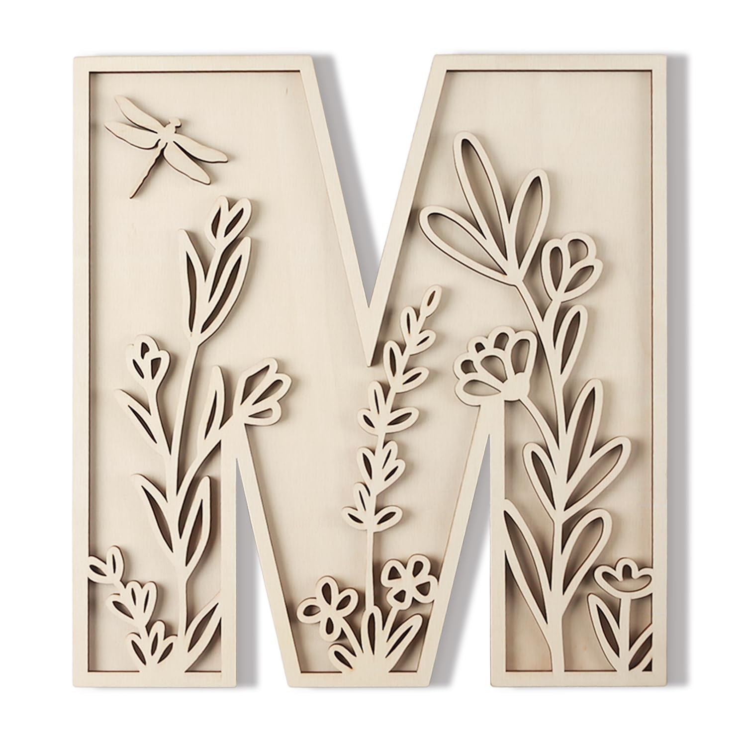 Layered 12 Inch Large Wooden Letters for Wall Decor, Flowered Paintable Wooden Nursery Letters for Crafts Wood Alphabet Letter M