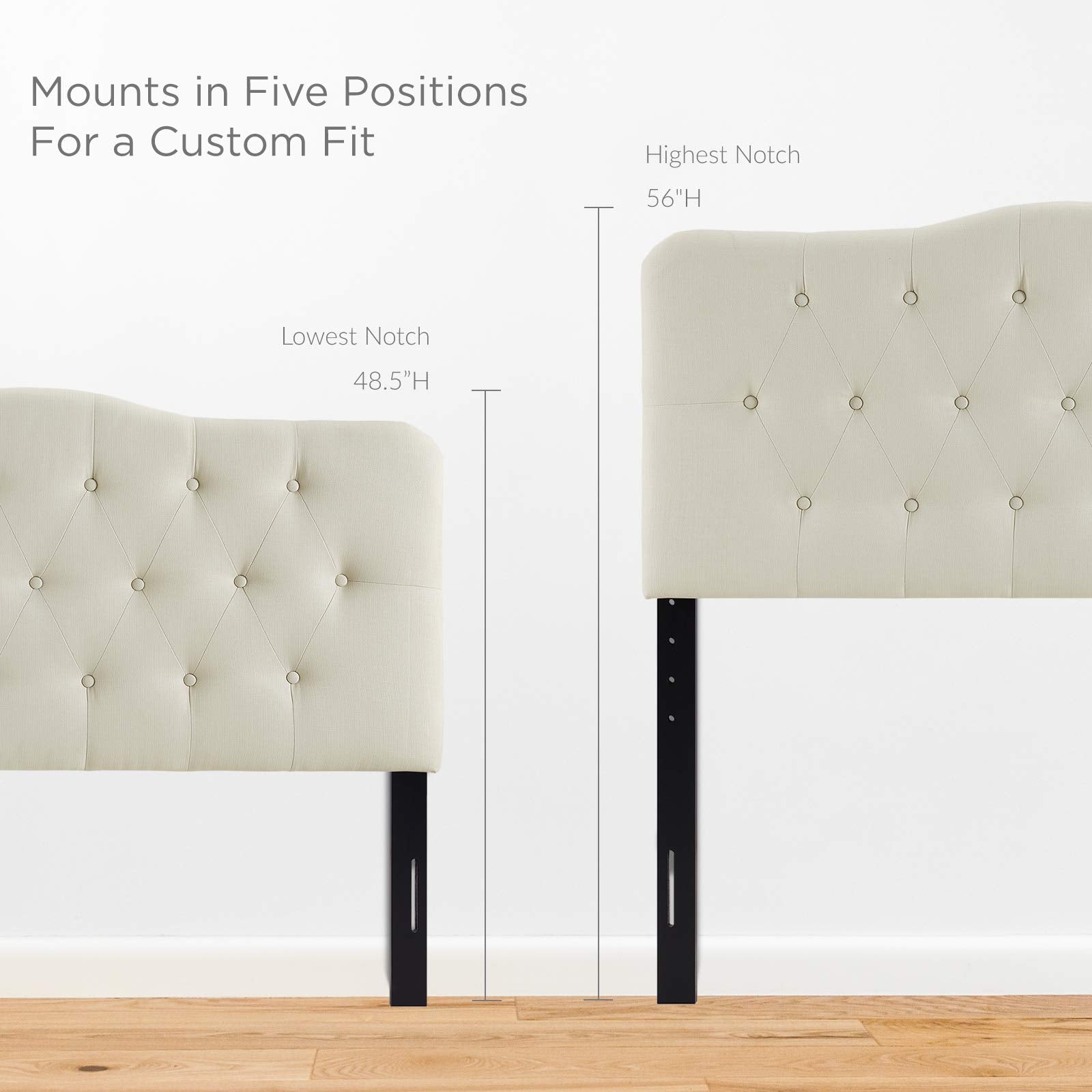 Modway Annabel Tufted Button Linen Fabric Upholstered King Headboard in Ivory