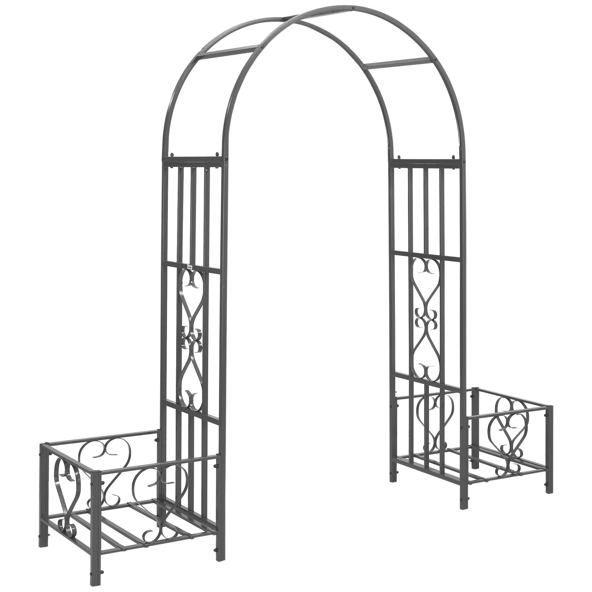 Outsunny 6.7' Steel Garden Arch Arbor With Scrollwork Hearts, Planter Boxes For Climbing Vines, Ceremony, Weddings, Party, Backy