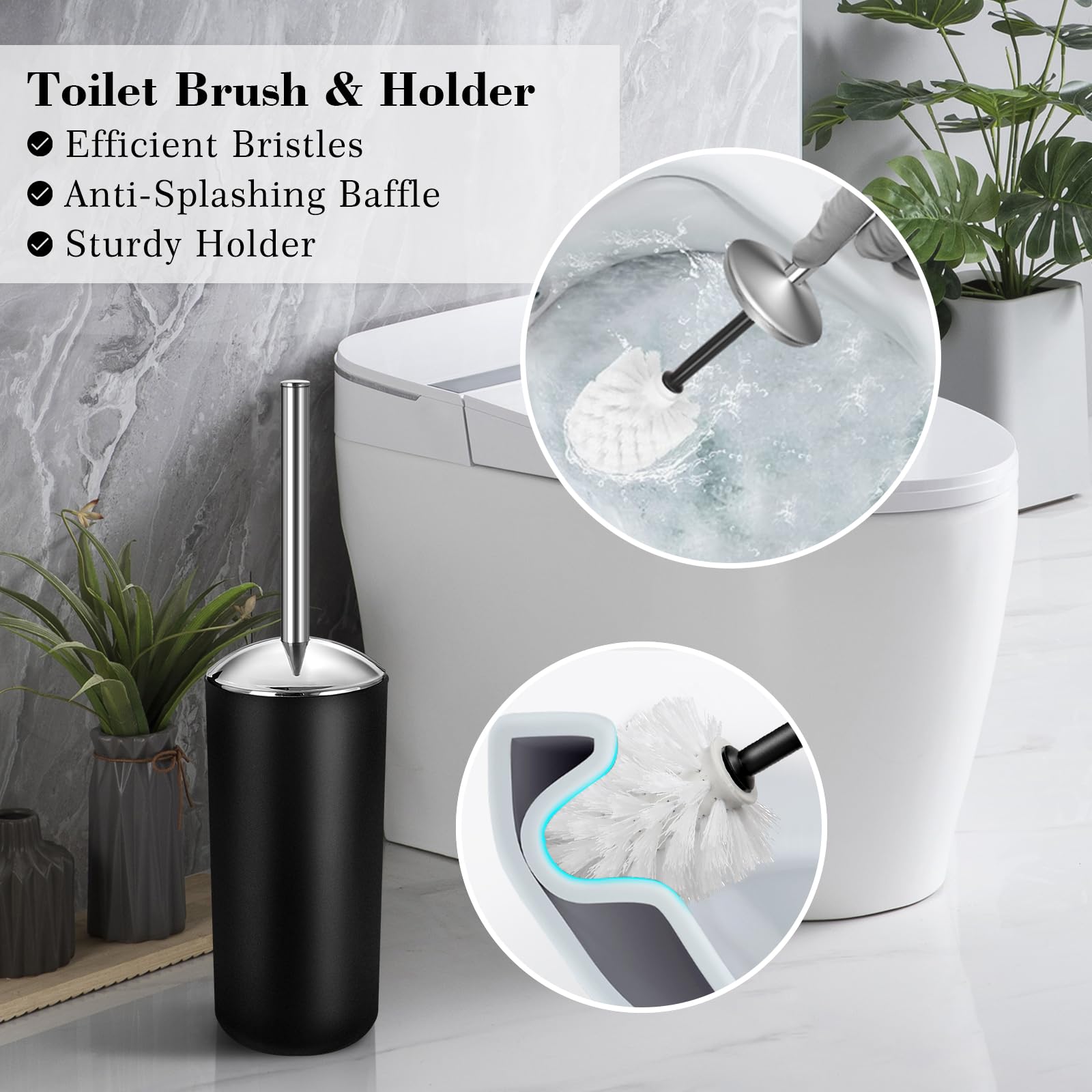 Alpiriral Bathroom Set, 20Pcs Bathroom Shower Curtain Sets With Hooks, Black Bathroom Accessories Set With Trash Can, Bathroom A