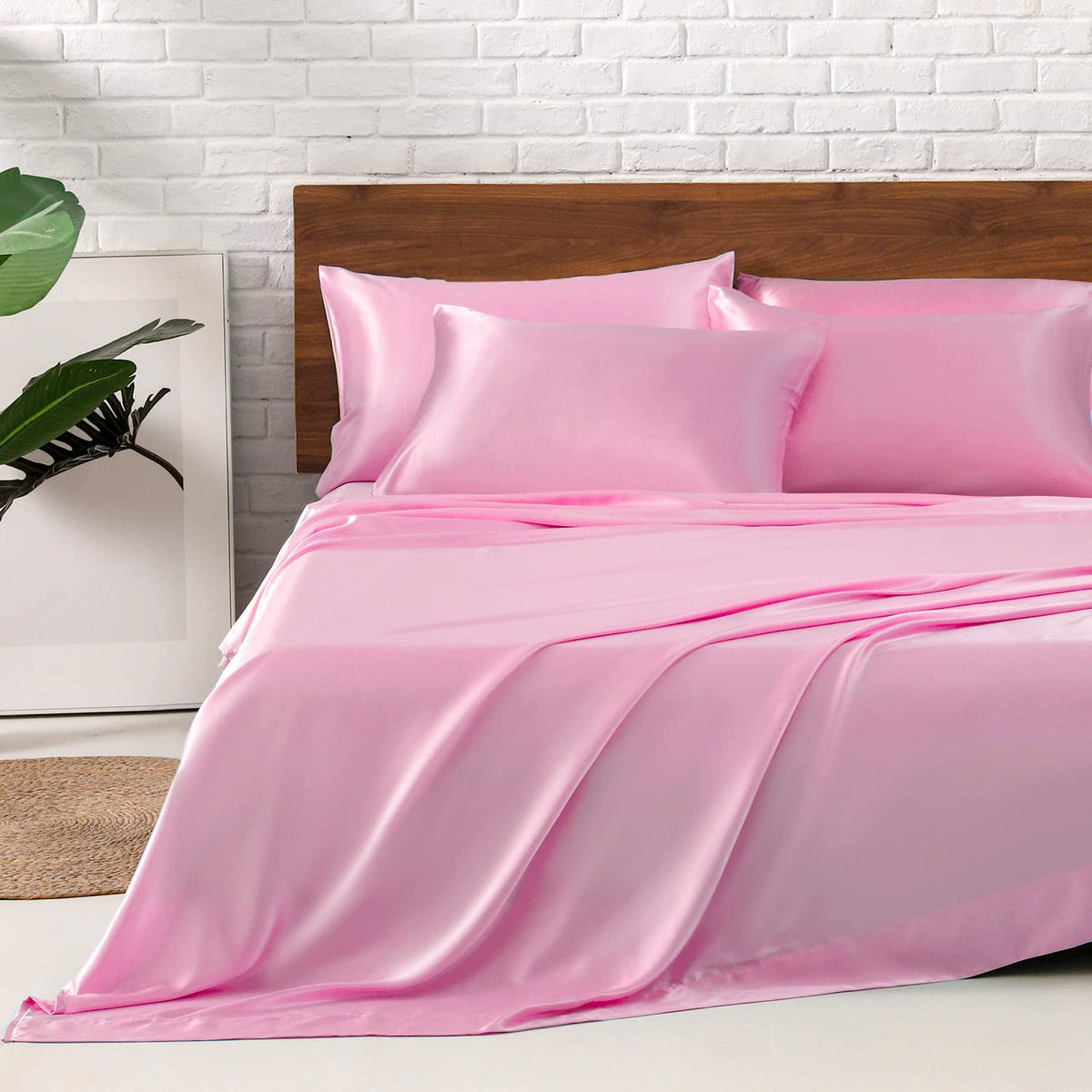 Mr&Hm Satin Bed Sheets, King Size Sheets Set, 6 Pcs Silky Bedding Set With 15 Inches Deep Pocket For Mattress(King, Pink)