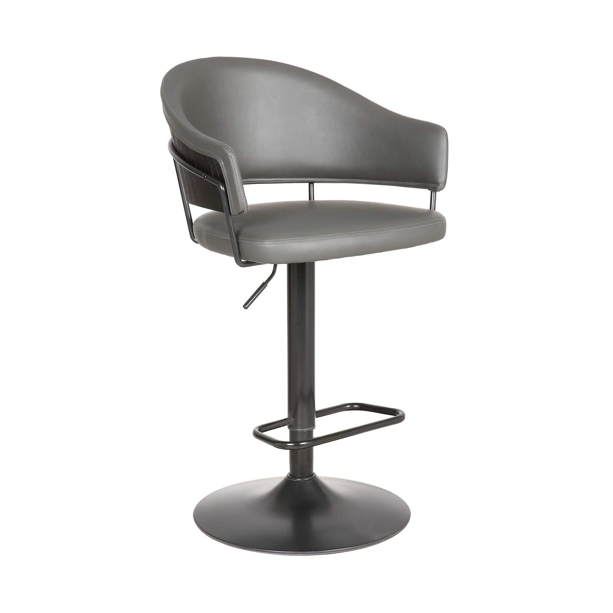 Armen Living Brody Faux Leather Swivel Barstool, Adjustable, Gray/Black