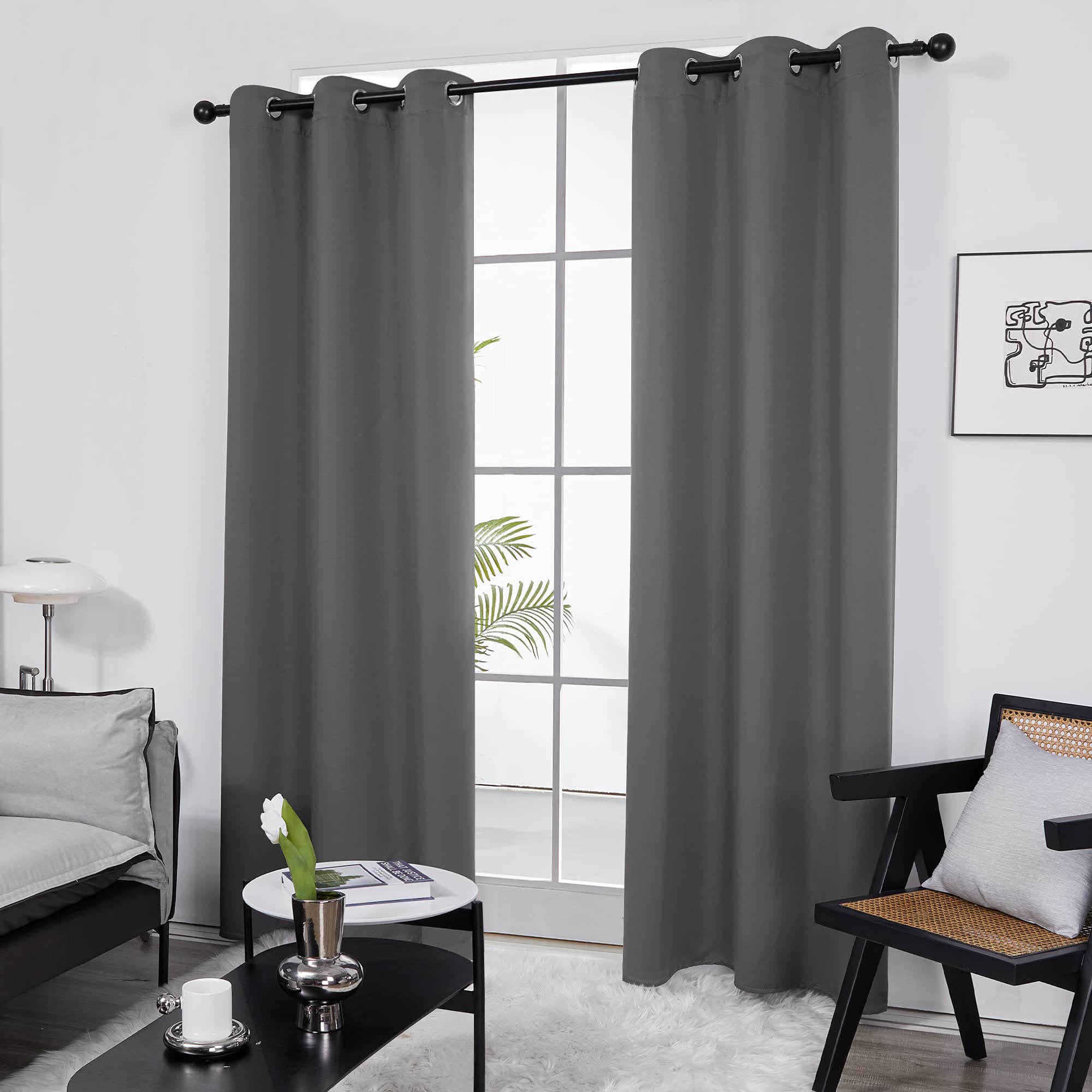 Deconovo Room Darkening Thermal Insulated Grommet Blackout Window Curtain For Living Room, Light Grey, 42X95 Inch, 1 Panel