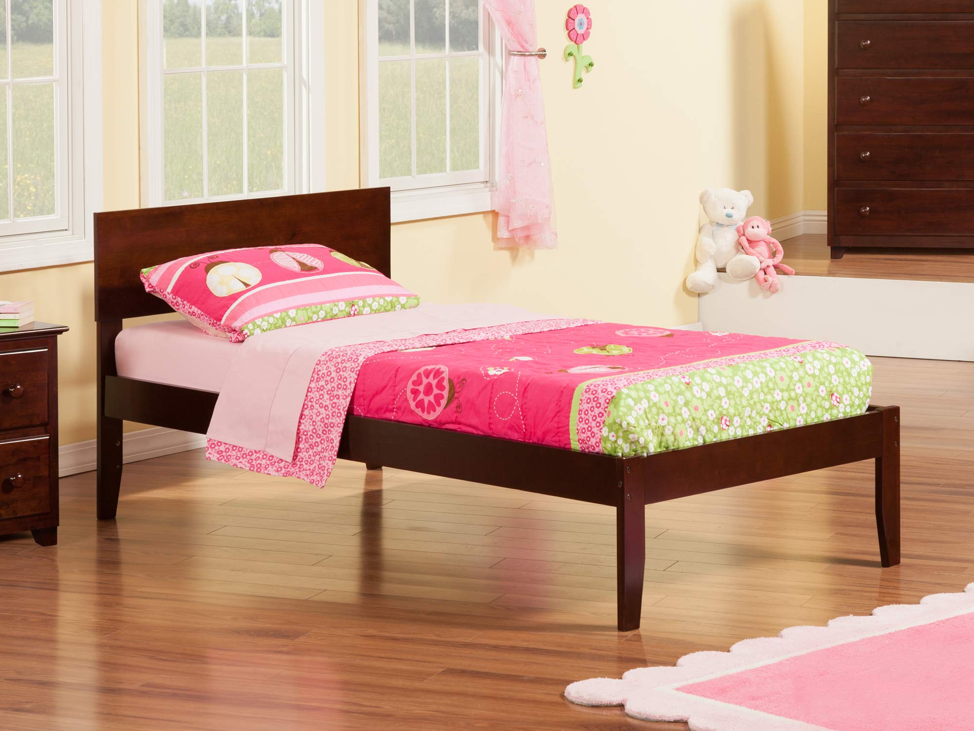 AFI Orlando Twin Size Platform Bed with Charging Station in Walnut