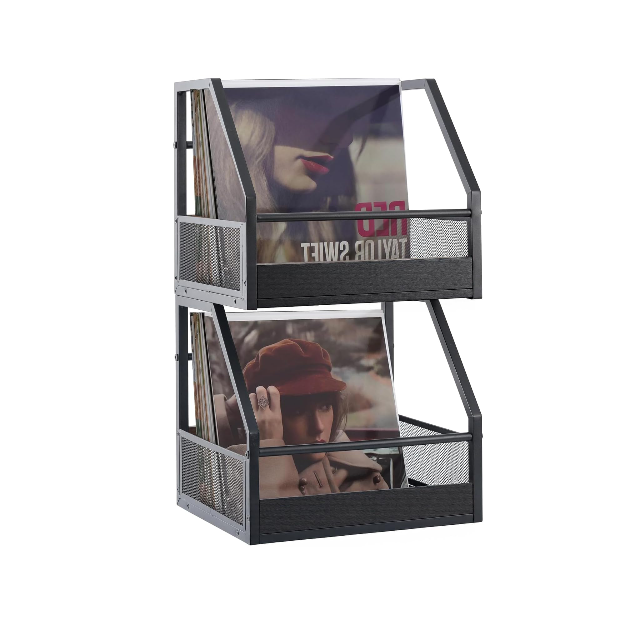 Vinyl Record Storage, 2 Pack Record Holder Wall Mount, Stackable Vinyl Holder for Display, Record Crate, Storage Organizer, Albu