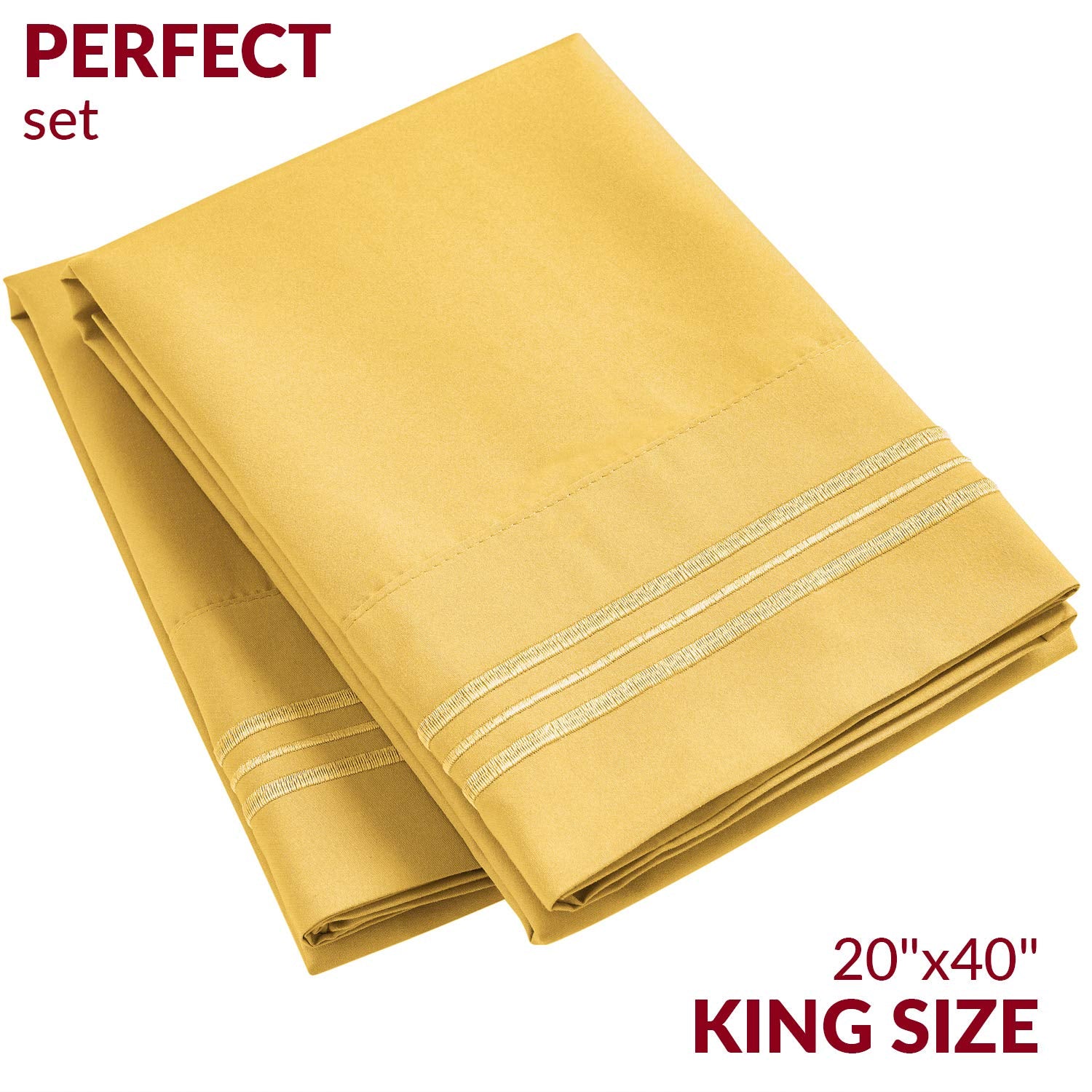 Mellanni King Size Pillow Cases 2 Pack - Pillow Covers - Pillow Protector - Hotel Luxury Bedding Sheets & Cooling Pillowcases - Wrinkle, Fade, Stain Resistant (Set Of 2 King Size, Yellow)