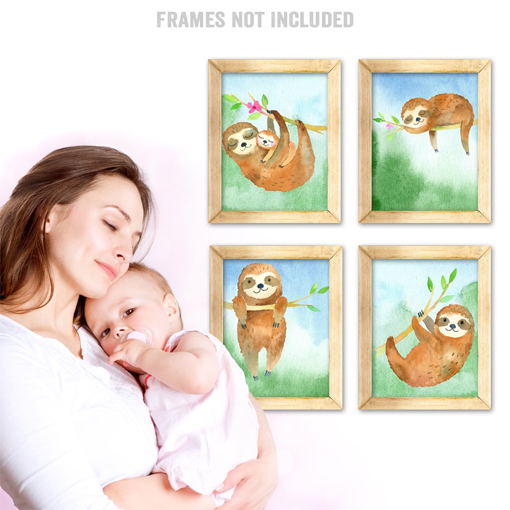 Lone Star Art Sleepy Sloths - Set Of Four Photos (8X10) Unframed - Makes A Great Kid'S Nursery Or Child'S Room Decor And Shower