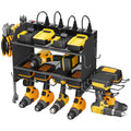 Cccei Modular Power Tool Organizer Wall Mount Charging Station, Black 6 Drills Holder With 8 Plug Power Strip 10Ft, Garage Drill Battery Heavy Duty Metal Shelf, Utility Rack With Hooks, Side Storage.