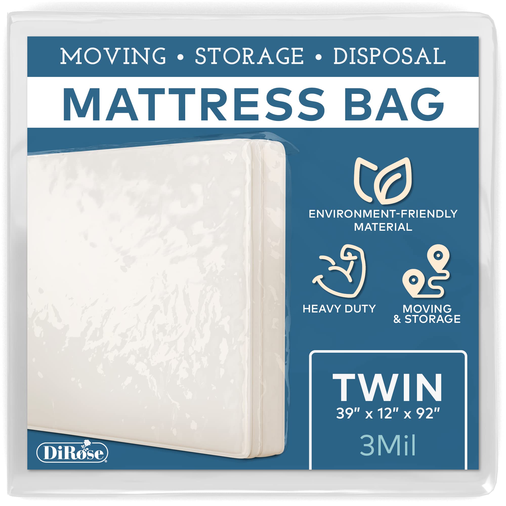 Mattress Storage Bag - Twin Size Thick Plastic Moving Cover, Transport, Disposal And Protector - 3 Mil Heavy Duty Reusable Clear