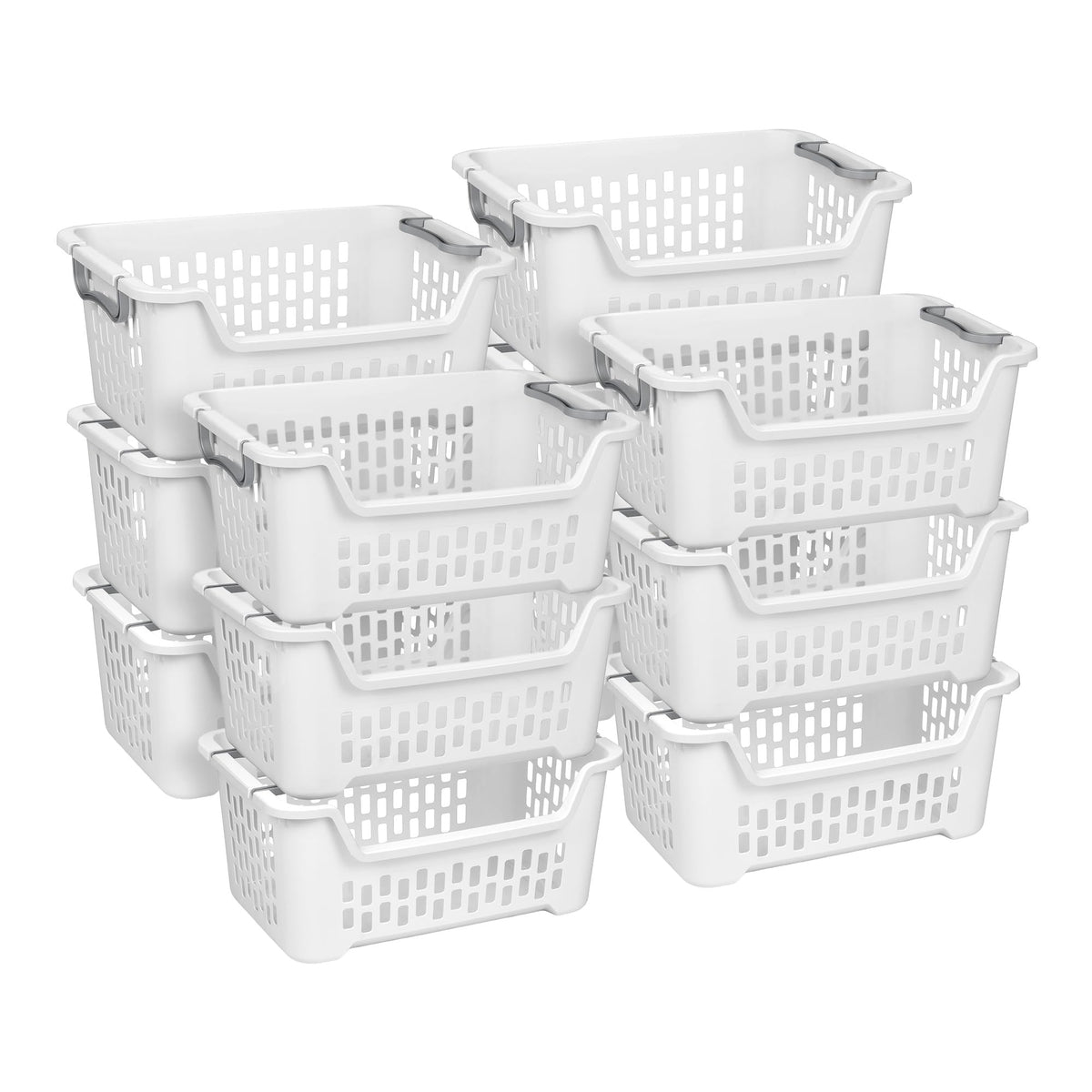 Sterilite 12 Pack Stacking Laundry Basket, 2 Bushel Clothes Hamper, White