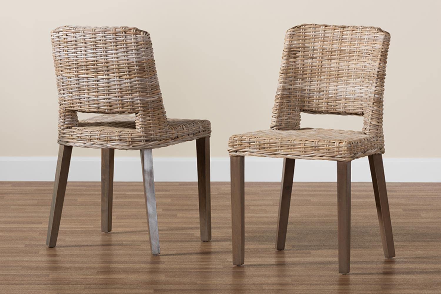 Baxton Studio Bohemian 2-Piece Dining Chair Set in Greywashed and Brown Finish