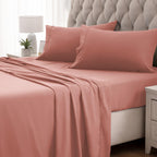 Sleep Zone Nanotex Super Soft Cooling King Bed Sheets Set 4 Piece - Easy Care Fitted Flat Sheet & Pillowcase Sets - Wrinkle Free, Fade Resistant, Deep Pocket 16' (Dull Pink, King)