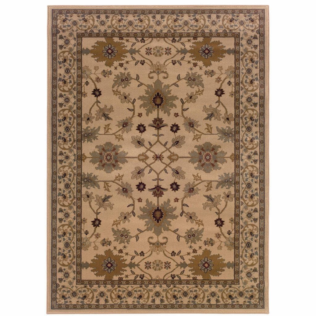 HomeRoots 508232 10 x 13 ft. Ivory Oriental Power Loom Stain Resistant Rectangle Area Rug