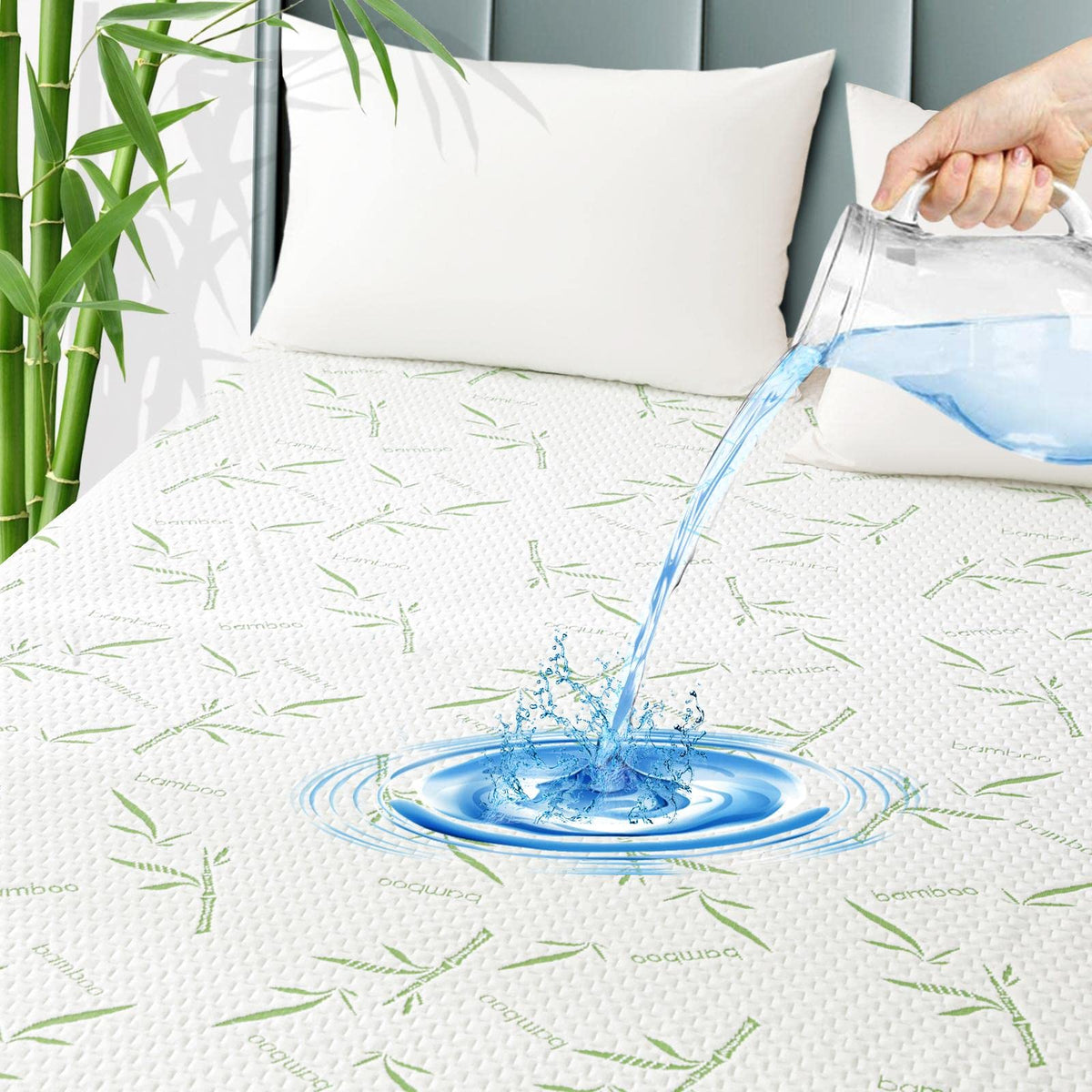 Californa King Bamboo Waterproof Mattress Protector, Cooling And Breathable Mattress Pad Cover, Deep Pocket Bed Cover-Stretch To