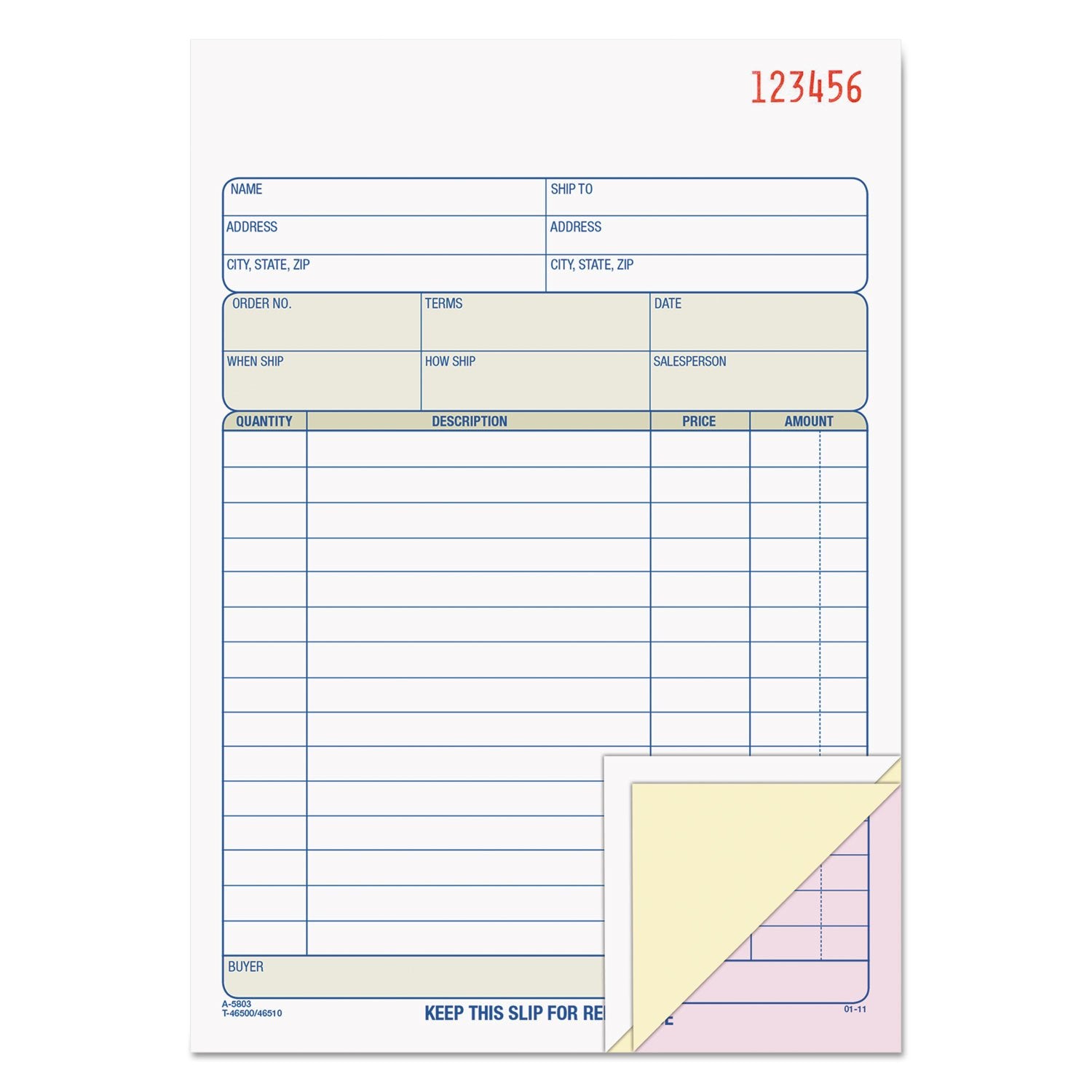Tops 46510 Sales Order Book, 5-9/16 X 7-15/16, Three-Part Carbonless, 50 Sets/Book
