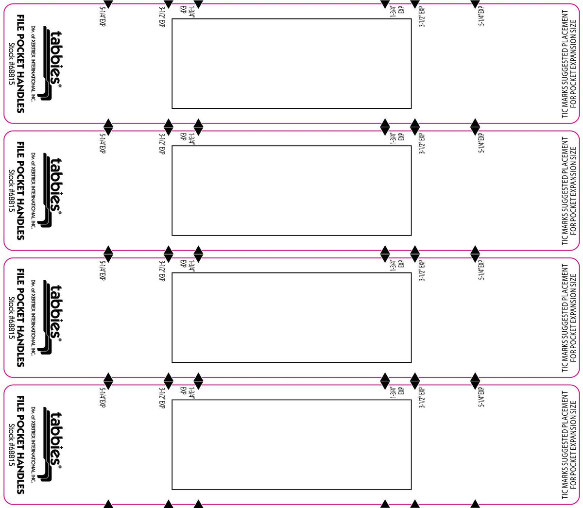 Tabbies File Pocket Handles, 9.63 X 2, White, 4/Sheet, 12 Sheets/Pack