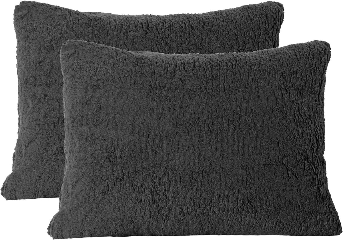 Reafort Ultra Soft Sherpa Pillowcases Pillow Covers Standard Size 20'X26' Pack Of 2 With Zipper Closure (Charcoal Grey, 20   X