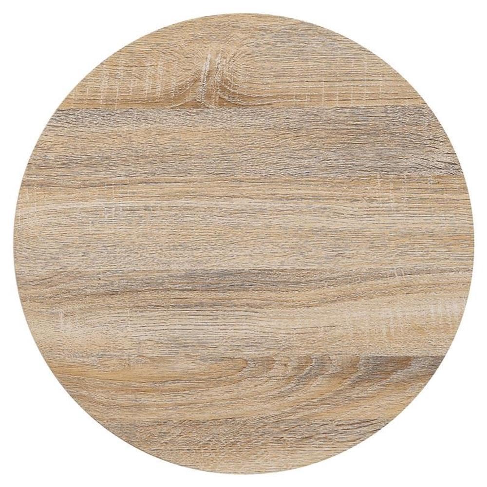 Acme Otith Round Wooden Accent Table with Drawer in White High Gloss and Natural