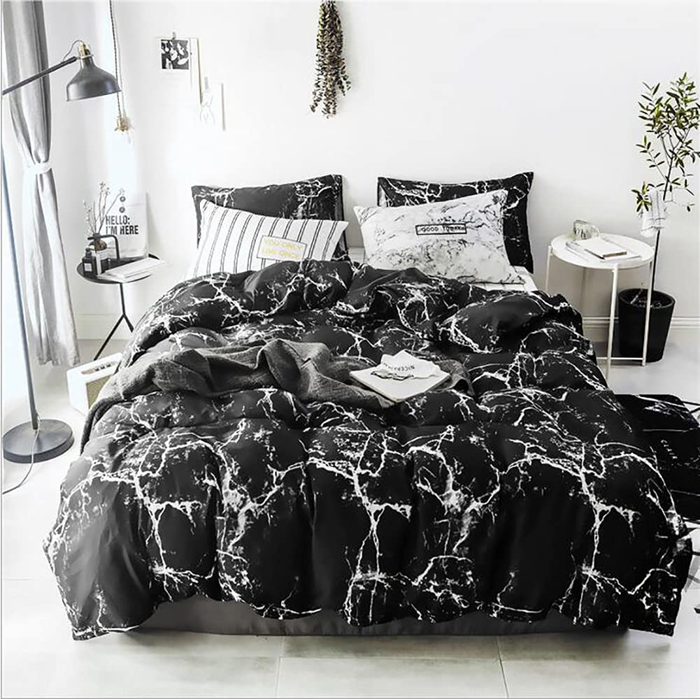 Karever Bedding Set - Full Black Marble 3 Pcs Comforter Set - Includes 1 Comforter, 2 Pillow Covers Cotton, Soft, Breathable, Lu