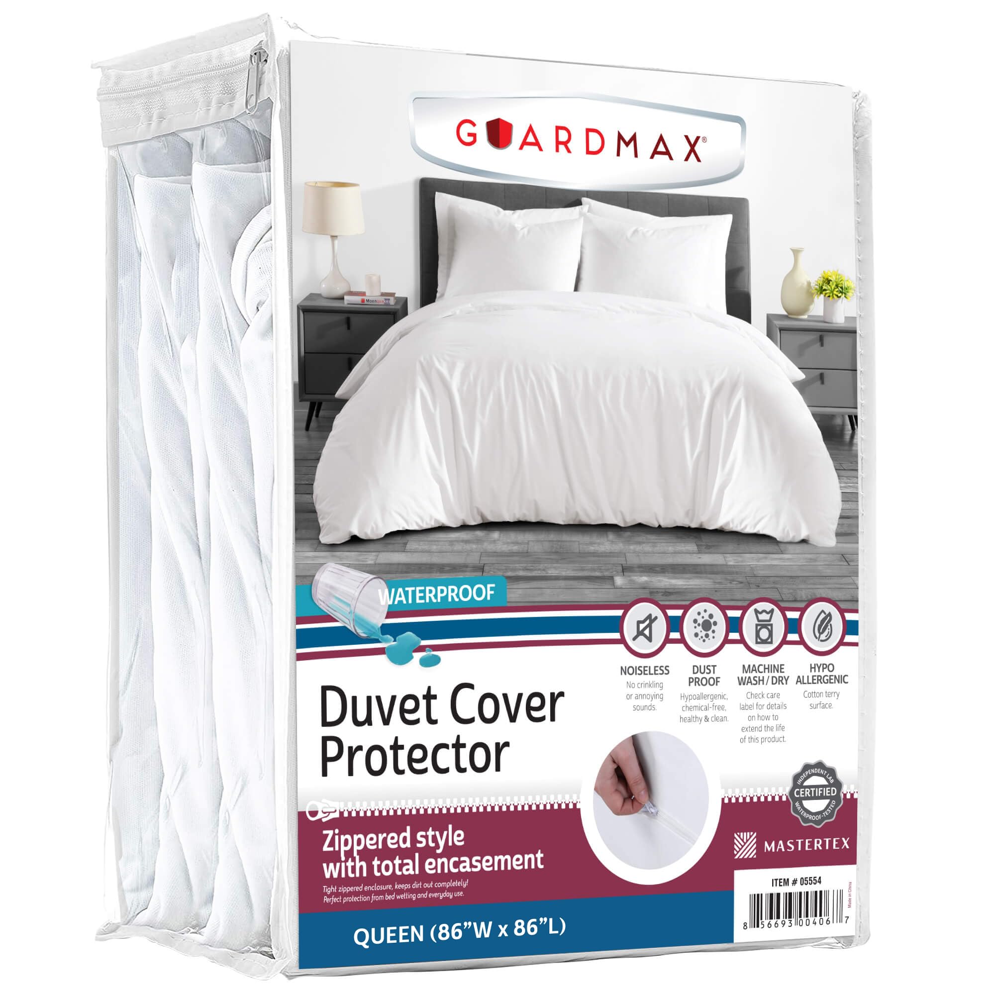 Guardmax Waterproof Duvet Cover - Jersey Fabric With Zipper Closure | Premium Quality, Bed Bug & Allergen Proof Queen (86 X 86)